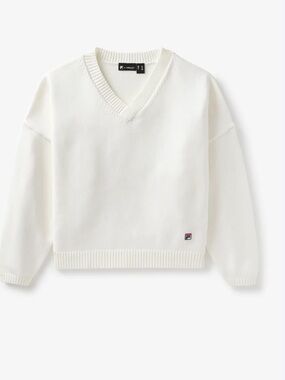 FILA x Hailey Women's Cream V-Neck Pullover Sweater with Logo excellent condtion